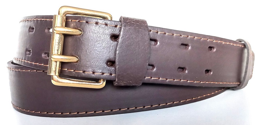 Hnedé kožené opasky dvojstrmeňové s mosadznou prackou