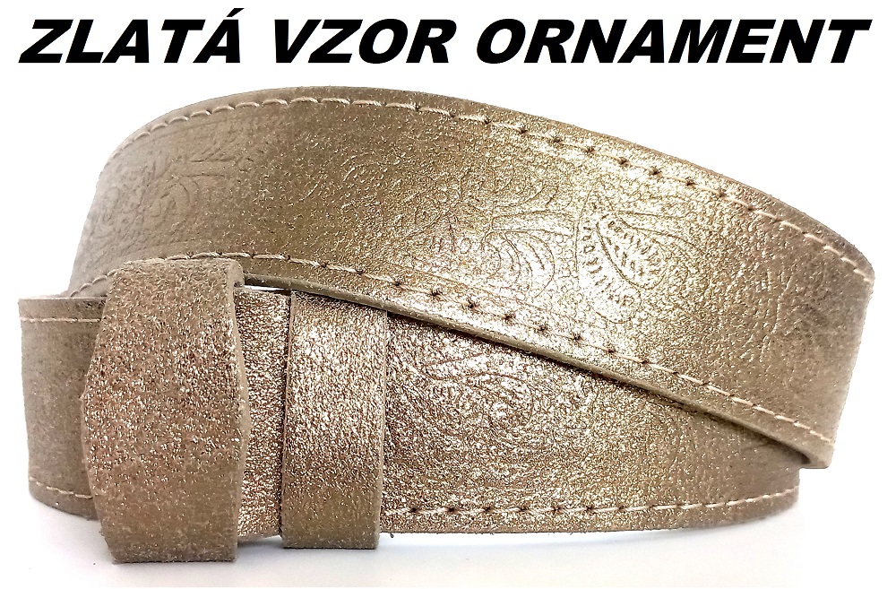 Kožené opasky - zlatá vzor ornament